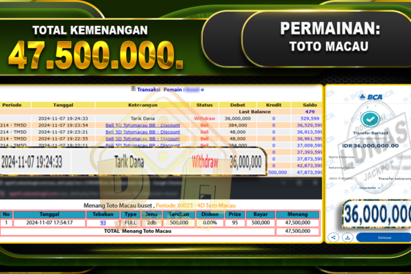 TOGEL TOTO MACAU Rp.47.500.000