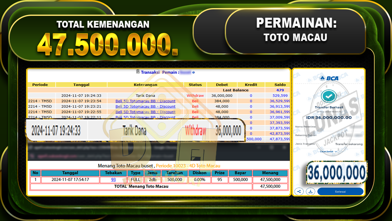 TOGEL TOTO MACAU Rp.47.500.000