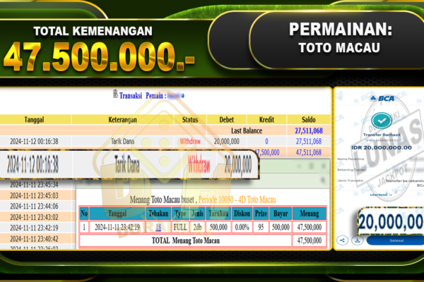 TOGEL TOTO MACAU Rp.47.500.000