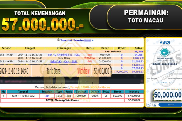 TOGEL TOTOMACAU Rp.57.000.000