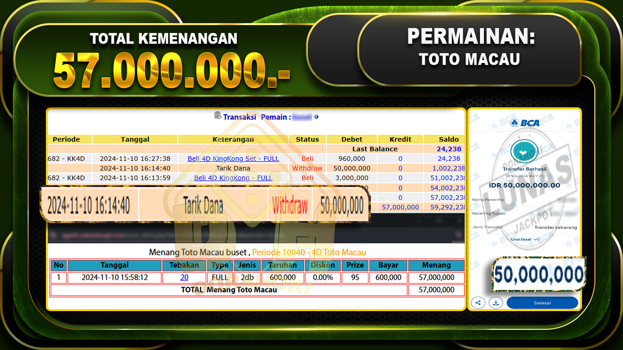 TOGEL TOTOMACAU Rp.57.000.000