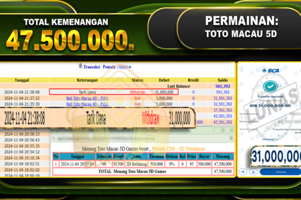 TOGEL TOTO MACAU 5D Rp.47.500.000