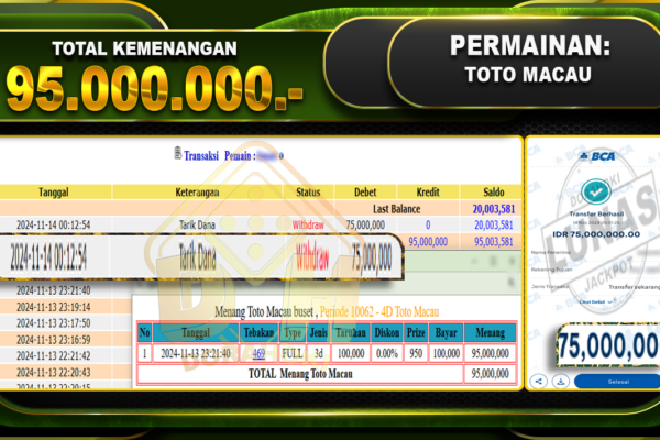 TOGEL TOTO MACAU Rp.95.000.000