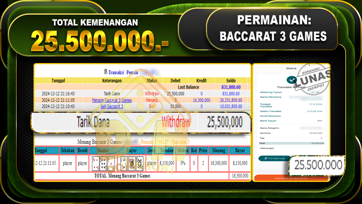 BACCARAT 3 GAMES RP 25.500.000