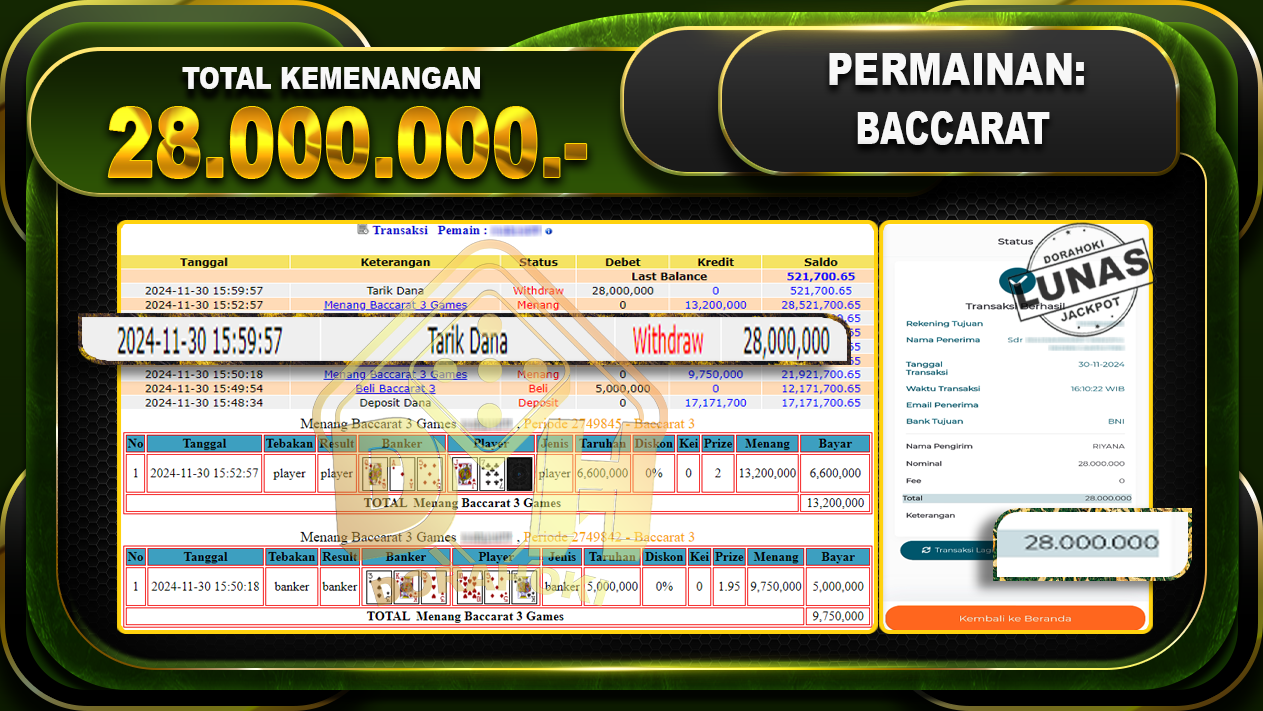 BACCARAT 3 Rp.28.000.000