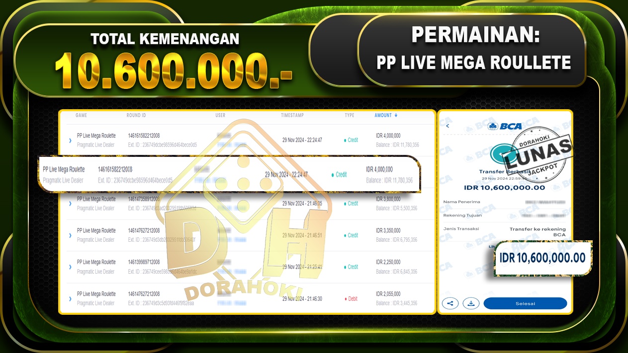 PP LIVE MEGA ROULLETE Rp.10.600.000