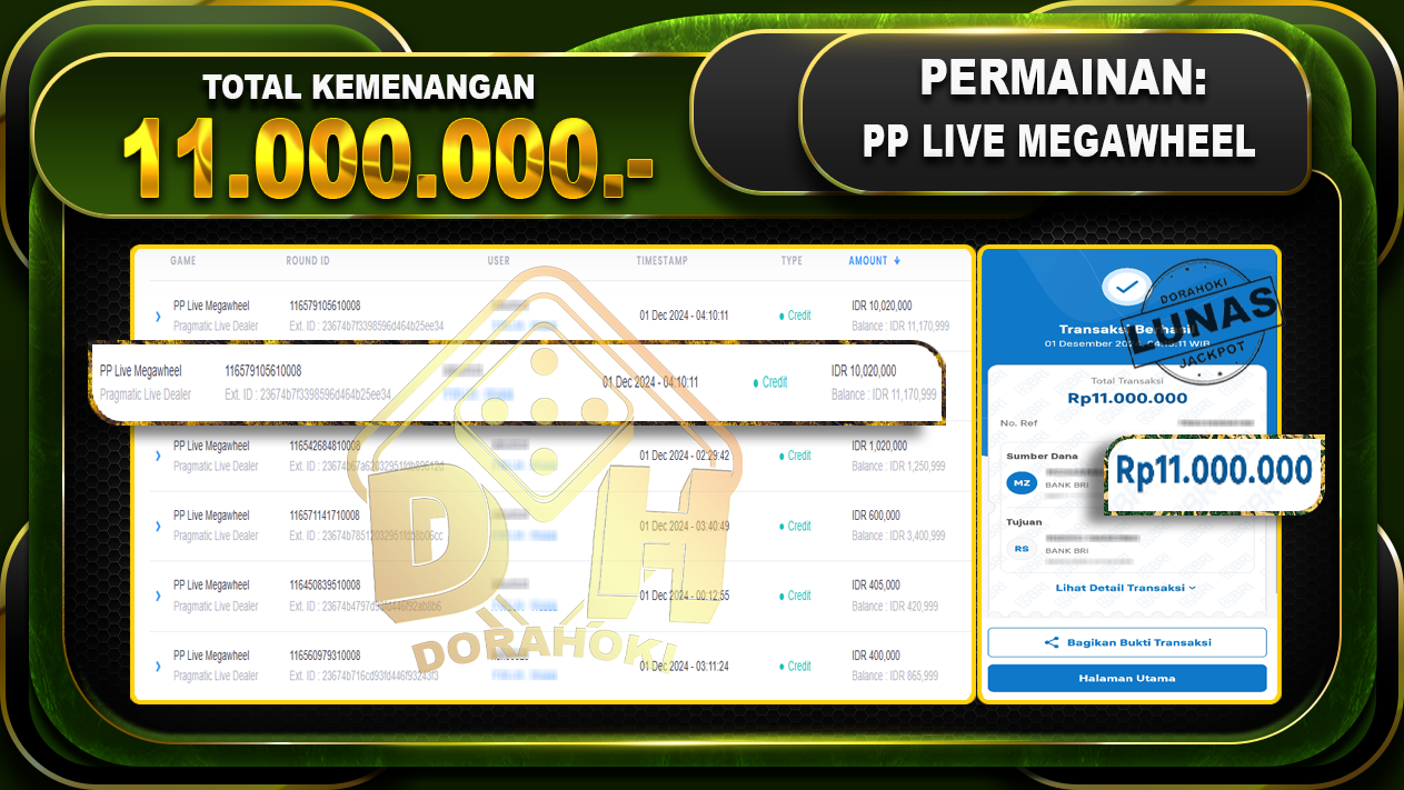 PP LIVE MEGAWHEEL Rp.11.000.000