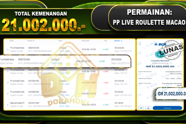 PP LIVE ROULETTE MACAO Rp.21.002.000