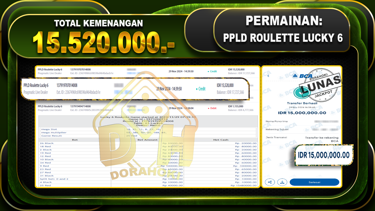 PPLD ROULETTE LUCKY 6 Rp.15.520.000