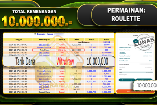 BUKTI JP ROULETTE RP 10.000.000