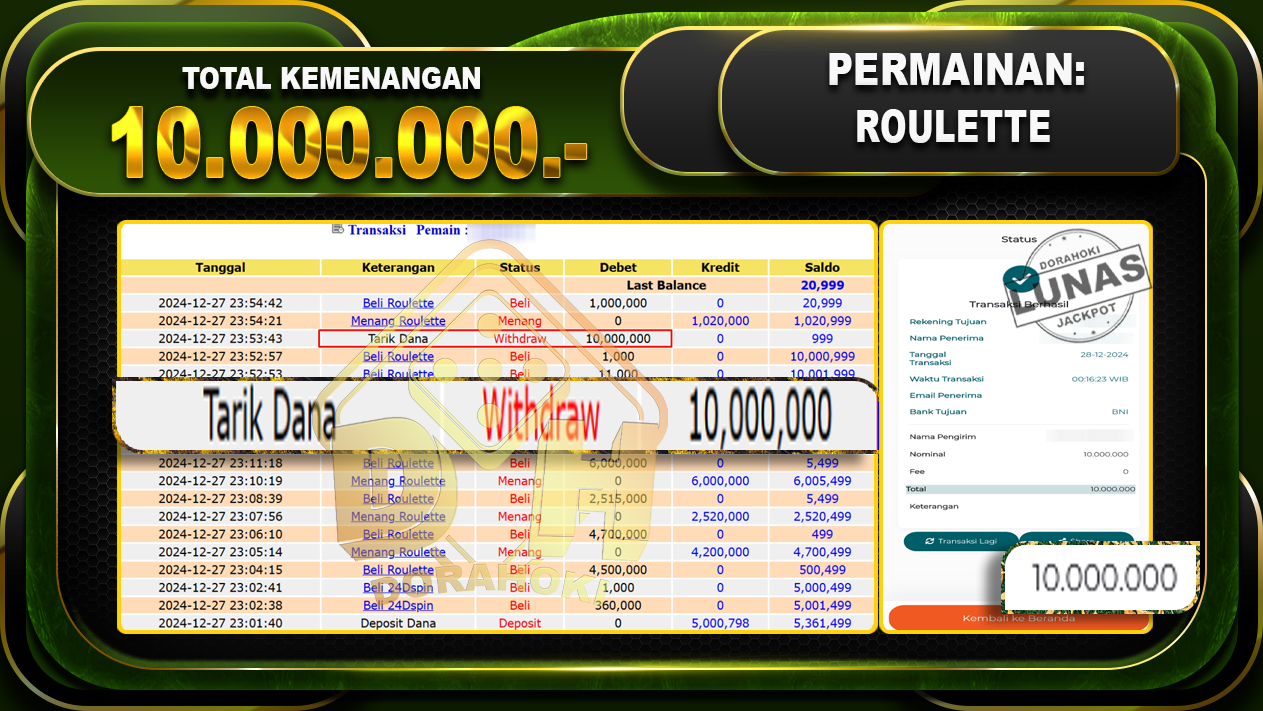 BUKTI JP ROULETTE RP 10.000.000