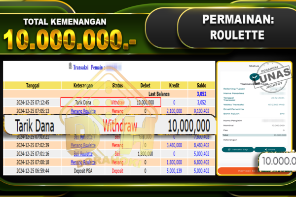 bukti jp ROULETTE RP 10.000.000