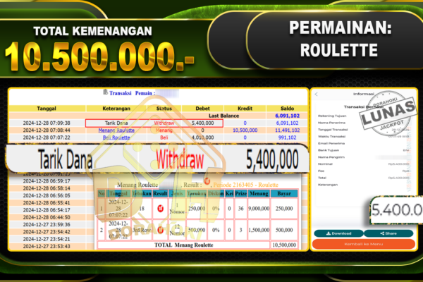 BUKTI JP ROULETTE RP 10.500.000