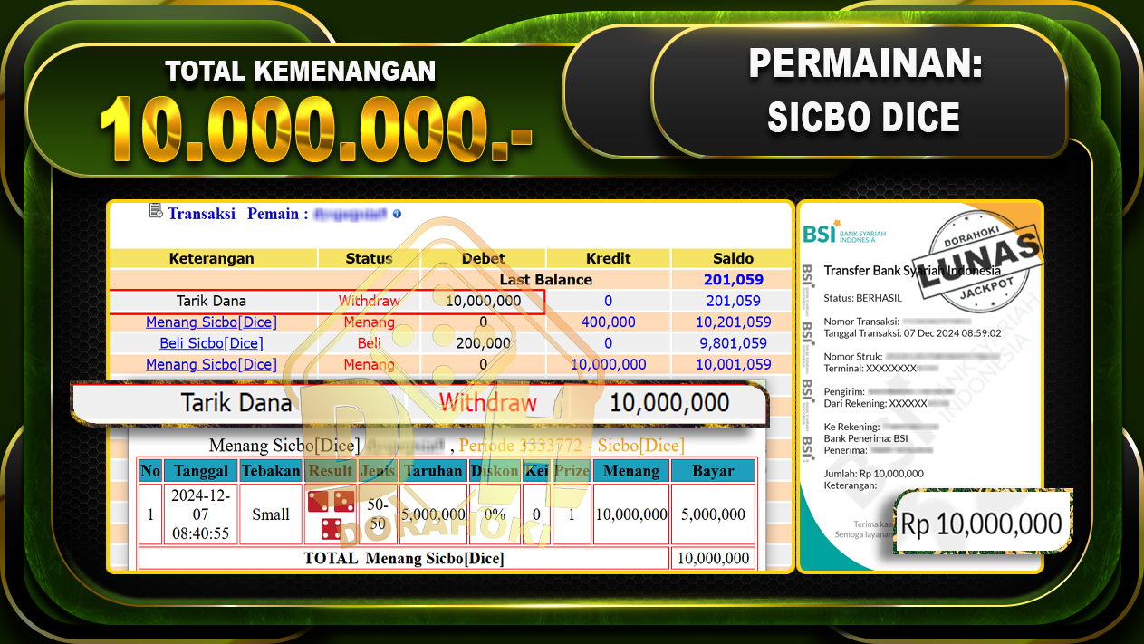 SICBO DICE Rp.10.000.000