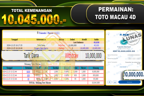 TOTO MACAU 4D RP 10.045.000