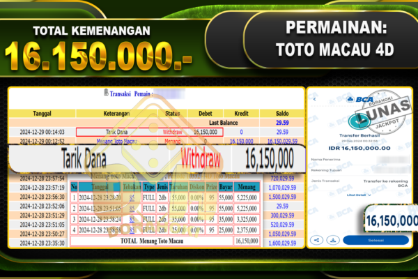 TOTO MACAU 4D RP 16.150.000