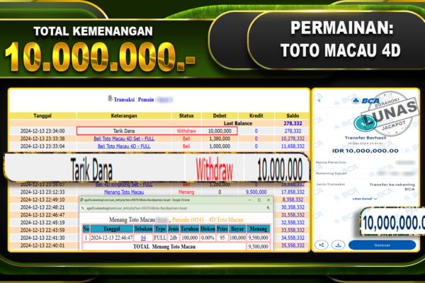 TOTO MACAU 4D RP.10.000.000