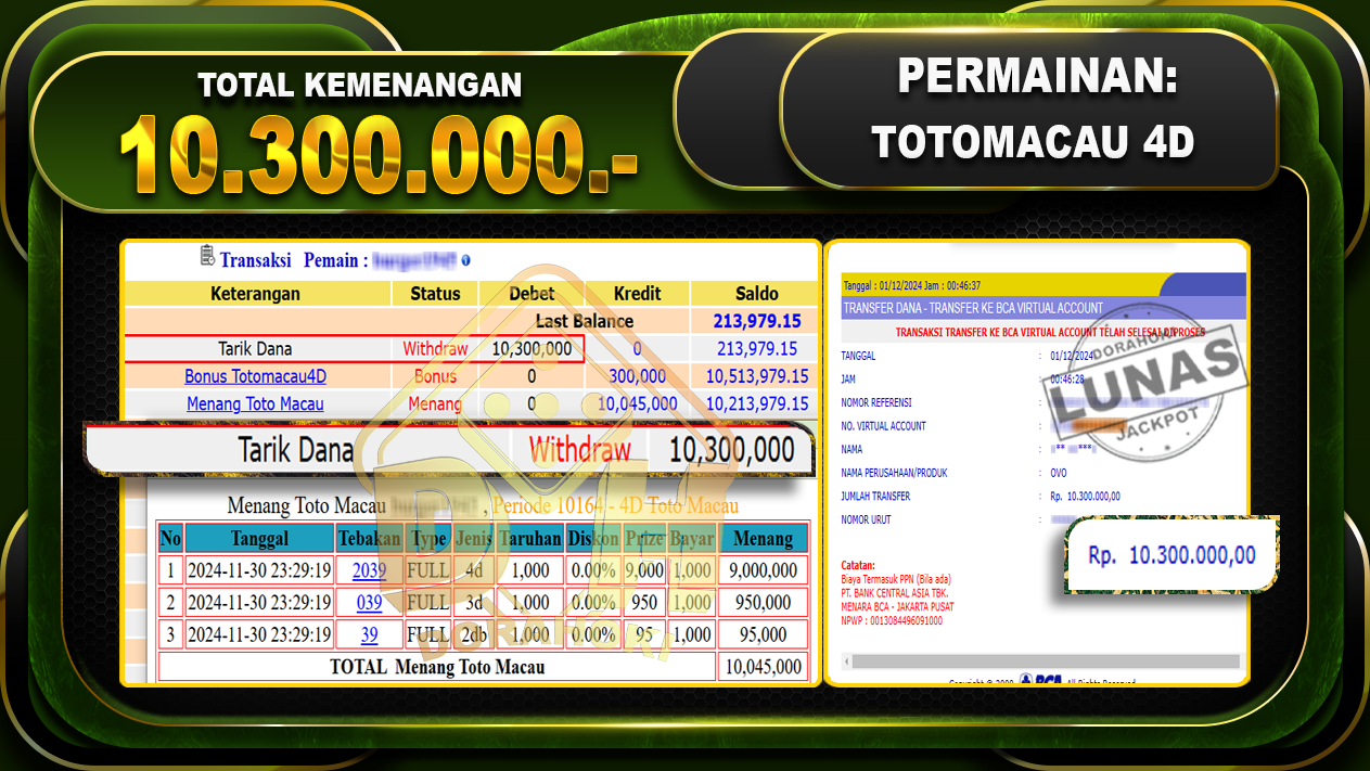 TOTOMACAU 4D Rp.10.300.000