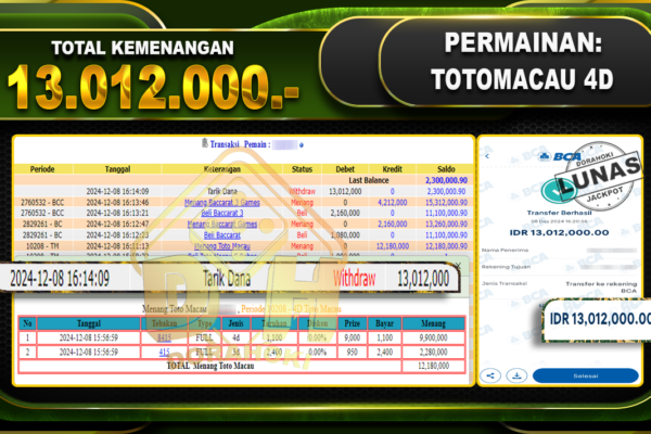 TOTOMACAU Rp.13.012.000