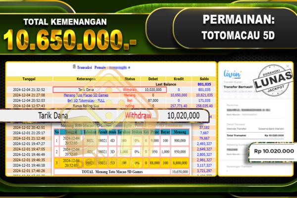 TOTOMACAU 5D Rp.10.650.000