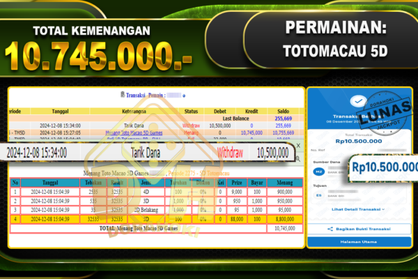 TOTOMACAU 5D Rp.10.745.000