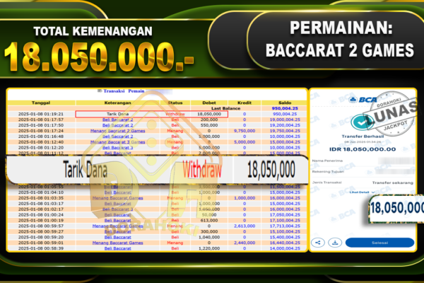 BACCARAT 2 GAMES RP 18.050.000