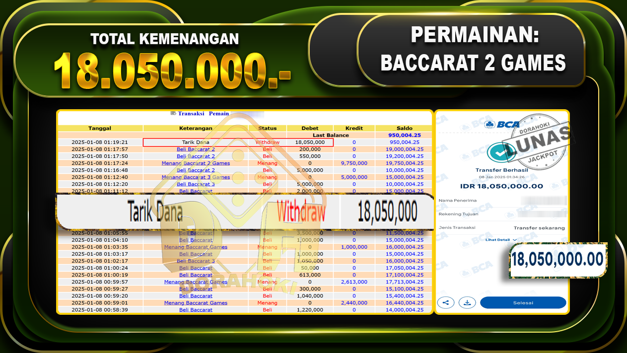 BACCARAT 2 GAMES RP 18.050.000