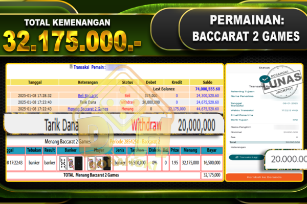 BACCARAT 2 GAMES RP 32.175.000