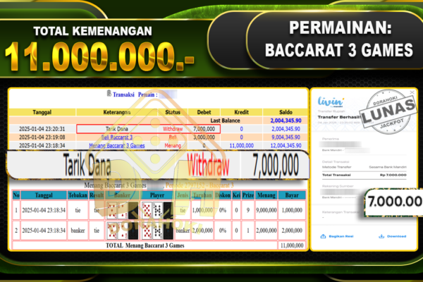 BACCARAT 3 GAMES RP 11.000.000