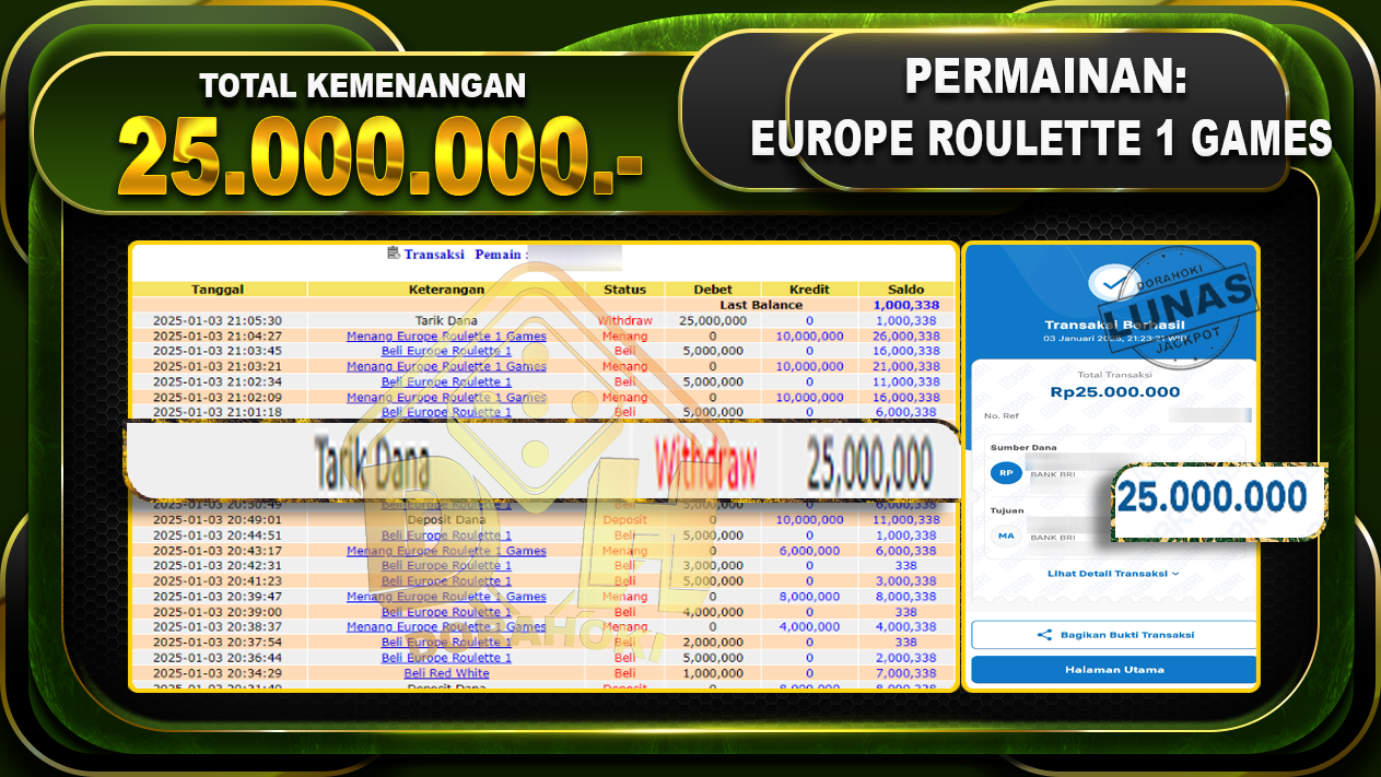 EUROPE ROULETTE 1 GAMES RP 25.000.000