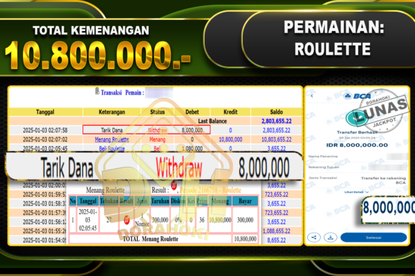 BUKTI JP ROULETTE RP 10.800.000