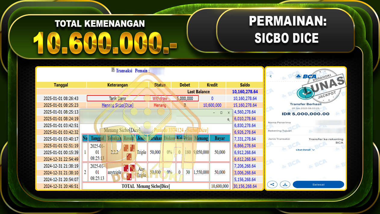 SICBO DICE RP 10.600.000