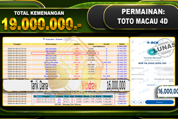 TOTO MACAU 4D RP 19.000.000