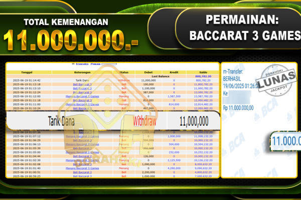 BACCARAT 3 GAMES – DORAHOKI 18 Juni 2025 BACCARAT 3 GAMES