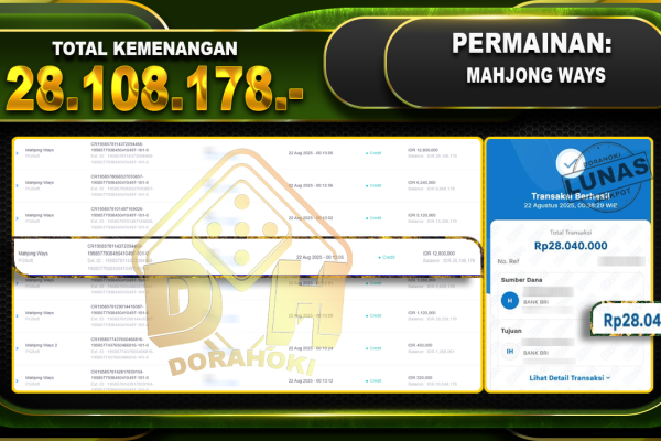 Mahjong Ways – DORAHOKI 21 AGUSTUS 2025 MAHJONG WAYS 2 Rp.28,108,178